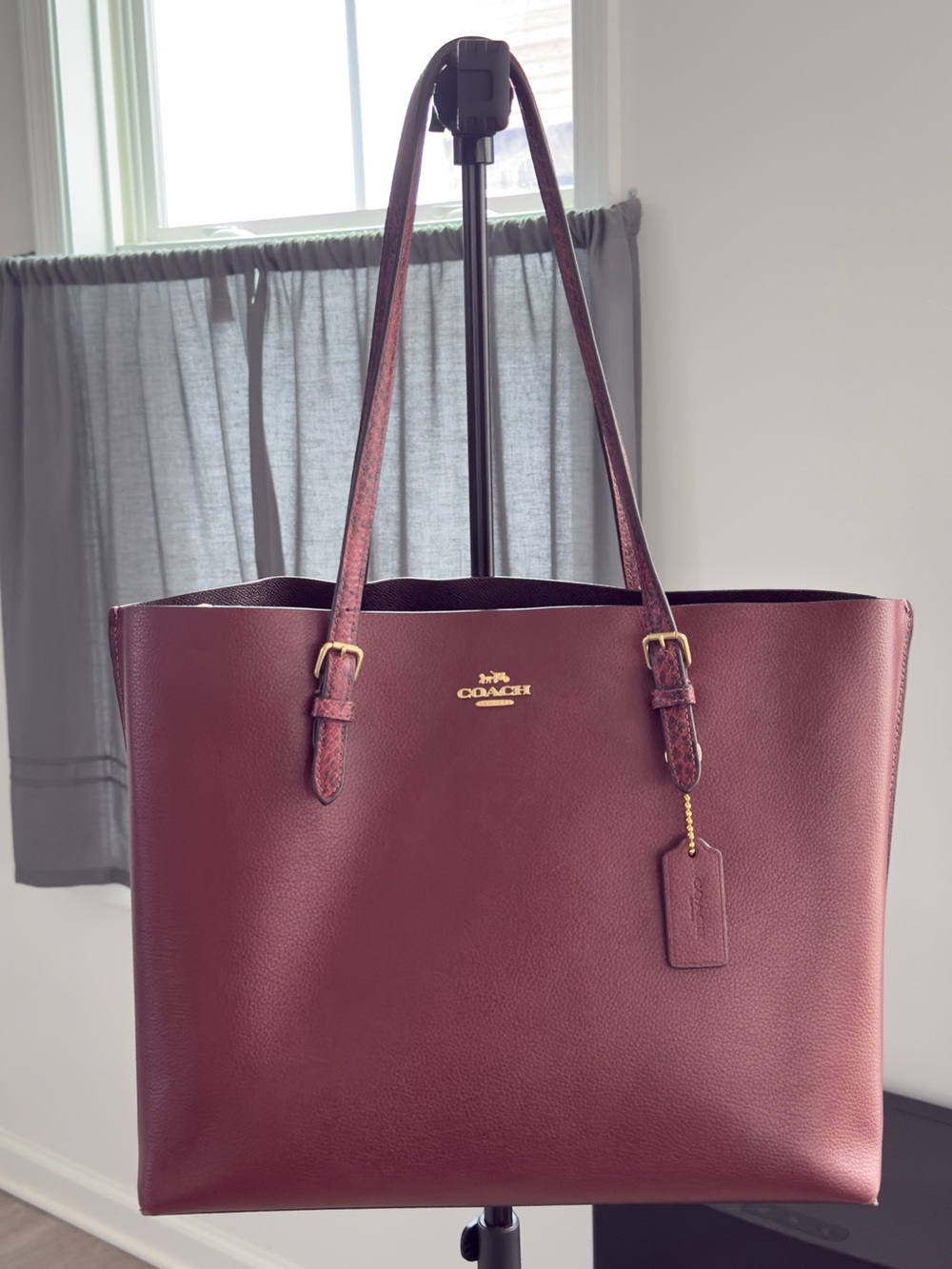 Coach Burgundy Leather Tote with Gold-Tone Hardware